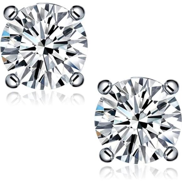 Moissanite Stud Earrings, 0.6ct-4ct D Color VVS1 Clarity Brilliant Round Cut - Picture 1 of 7